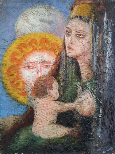 Painting titled "Motherhood" by Rakhmet Redzhepov, Original Artwork, Oil Mounted on Wood Stretcher frame