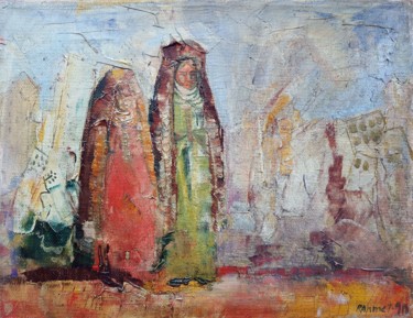 Pittura intitolato "City and Women" da Rakhmet Redzhepov, Opera d'arte originale, Olio Montato su Telaio per barella in legno