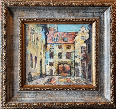 Painting titled "Old Riga" by Rakhmet Redzhepov, Original Artwork, Acrylic Mounted on Cardboard