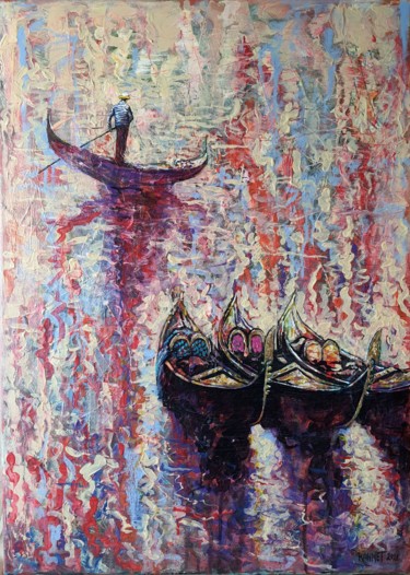 Painting titled "Morning Venice and…" by Rakhmet Redzhepov, Original Artwork, Acrylic Mounted on Wood Stretcher frame