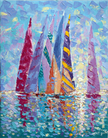 Painting titled "Colored Sails2." by Rakhmet Redzhepov, Original Artwork, Acrylic Mounted on Cardboard