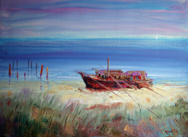 Картина под названием "Old Boat 2." - Rakhmet Redzhepov, Подлинное произведение искусства, Акрил Установлен на Деревянная ра…