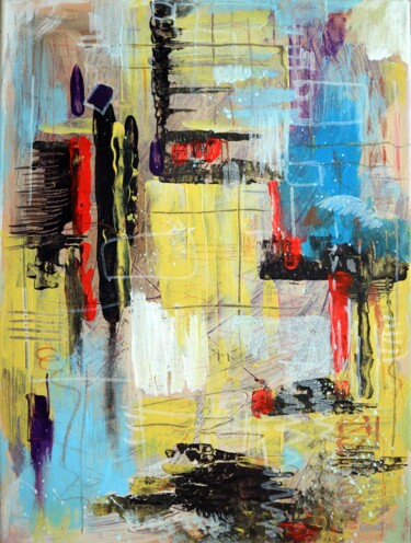 Painting titled "City After the Rain." by Rakhmet Redzhepov, Original Artwork, Acrylic Mounted on Wood Stretcher frame