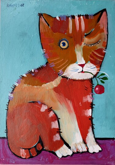 Peinture intitulée "KITTY." par Rakhmet Redzhepov, Œuvre d'art originale, Acrylique Monté sur Carton