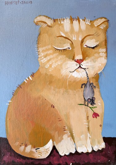 Картина под названием "Cat and Mouse." - Rakhmet Redzhepov, Подлинное произведение искусства, Акрил Установлен на картон
