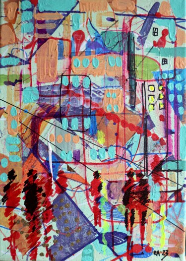 Painting titled "CITY 13" by Rakhmet Redzhepov, Original Artwork, Acrylic Mounted on Wood Stretcher frame