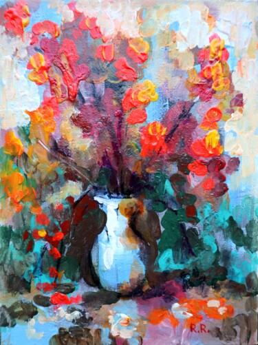 "Red Roses 2" başlıklı Tablo Rakhmet Redzhepov tarafından, Orijinal sanat, Petrol Ahşap Sedye çerçevesi üzerine monte edilmiş