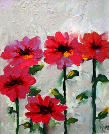 Painting titled "Flowers" by Rakhmet Redzhepov, Original Artwork, Acrylic Mounted on Cardboard