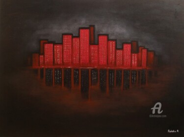 Peinture intitulée "Abstract Art, City…" par Raksha R, Œuvre d'art originale, Acrylique