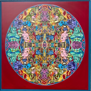 Painting titled "Neptun Mandala" by Ralf Abati, Original Artwork, Acrylic Mounted on Wood Stretcher frame