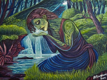 Malerei mit dem Titel "Die Wassertrinkerin" von Ralf Berghaus, Original-Kunstwerk, Öl