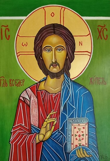 Painting titled "Jesus Ikone" by Ralf Berghaus, Original Artwork, Oil