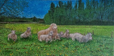 Картина под названием "Les moutons d'Émile" - Ralph Spegelaere, Подлинное произведение искусства, Масло