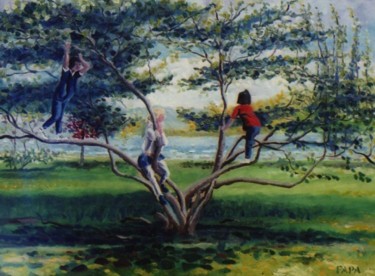 Painting titled "Three in a Tree" by Ralph Papa, Original Artwork