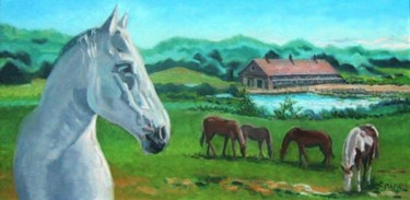 Painting titled "Horses at Montauk" by Ralph Papa, Original Artwork