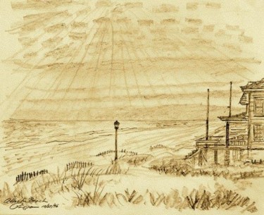 Drawing titled "Atlantic Beach" by Ralph Papa, Original Artwork