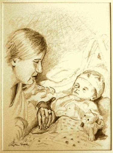 Drawing titled "Mother and Child" by Ralph Papa, Original Artwork, Other