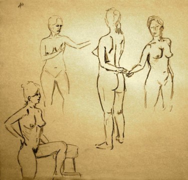 Drawing titled "4 Figures" by Ralph Papa, Original Artwork