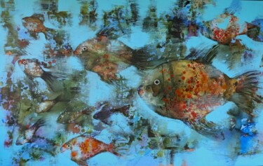 Pintura titulada "Fishes 2 in Dubai M…" por Ramesh Terdal, Obra de arte original, Acrílico