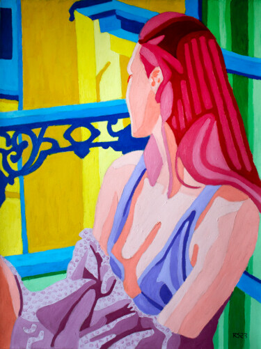 Painting titled "Woman and Window" by Randall Steinke, Original Artwork, Oil