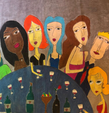 Malerei mit dem Titel "Gathering Round the…" von Rania Akel, Original-Kunstwerk, Pastell