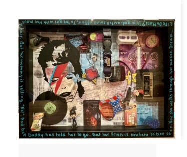 Collages getiteld "LIFE ON MARS" door Raph, Origineel Kunstwerk, Collages Gemonteerd op Houten paneel