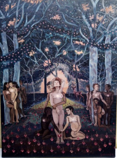 Pintura titulada "Jardin. Secret-Nouv…" por Raphaël Guémard, Obra de arte original, Oleo Montado en Bastidor de camilla de m…