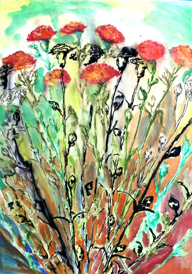 Ζωγραφική με τίτλο "flower paintings dr…" από Raphael Perez, Αυθεντικά έργα τέχνης, Ακουαρέλα