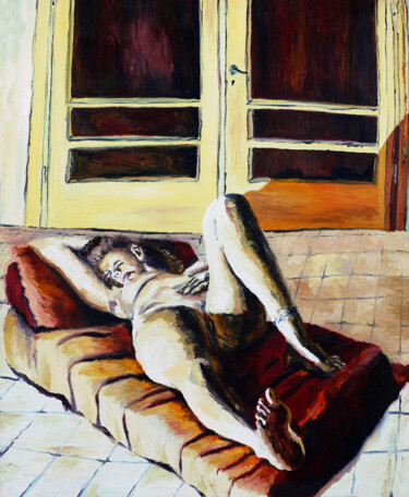 Pittura intitolato "nude woman painting…" da Raphael Perez, Opera d'arte originale, Olio