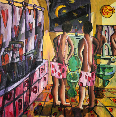 Malerei mit dem Titel "gay couple peeing m…" von Raphael Perez, Original-Kunstwerk, Acryl