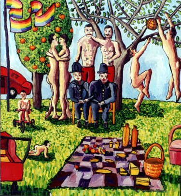 Pintura intitulada "new family gay fame…" por Raphael Perez, Obras de arte originais, Óleo