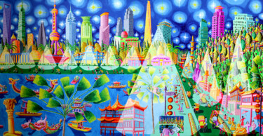 Malerei mit dem Titel "上海城市天际线摩天大楼  优秀艺术馆苏…" von Raphael Perez, Original-Kunstwerk, Acryl