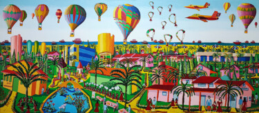 Pittura intitolato "naive art Kibbutz B…" da Raphael Perez, Opera d'arte originale, Acrilico