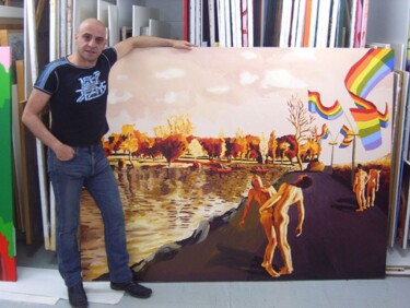 Painting titled "gay art landscape w…" by Raphael Perez, Original Artwork, Acrylic