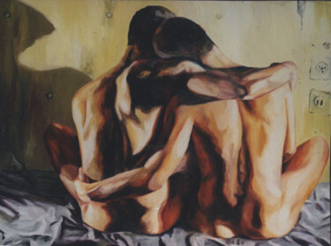 Pittura intitolato "two men hugging gay…" da Raphael Perez, Opera d'arte originale, Olio