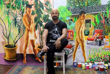 Schilderij getiteld "gay art homoerotic…" door Raphael Perez, Origineel Kunstwerk, Acryl