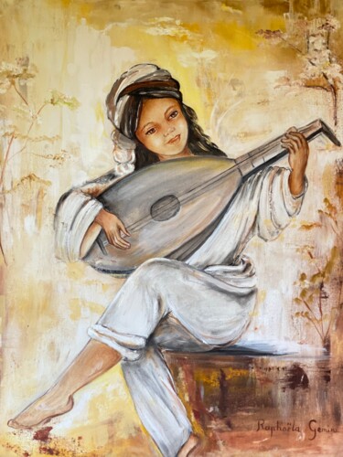 Painting titled "Joueuse de Mandoline" by Raphaëla Gemini, Original Artwork, Oil