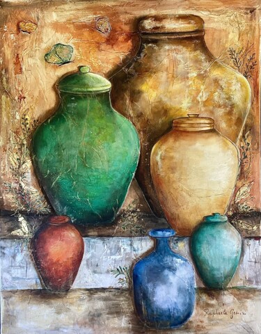 Pittura intitolato "Potiches de mon jar…" da Raphaëla Gemini, Opera d'arte originale, Olio Montato su Telaio per barella in…