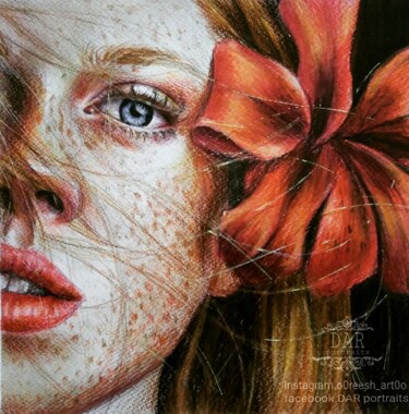 Drawing titled "Red girl" by Rasha Mohamed, Original Artwork, Pencil