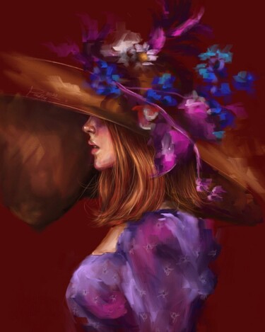 Digitale Kunst mit dem Titel "Flower hat" von Rasha Mohamed, Original-Kunstwerk, Digitale Malerei