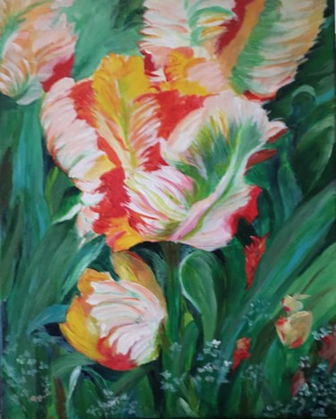 Painting titled "Peach Tulips" by Rashmi Rekha, Original Artwork, Acrylic