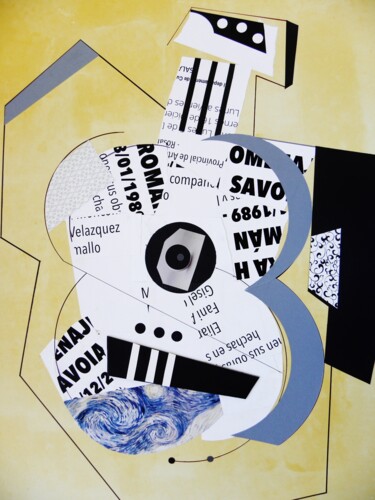 Collages getiteld "" GUITARE "  (nº2)" door Raùl Àlvarez Salàs, Origineel Kunstwerk, Papier snijwerk