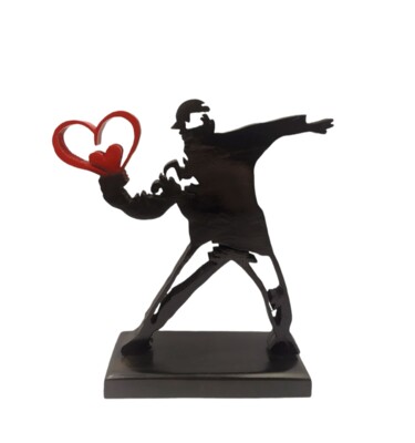 Scultura intitolato "LANCEUR DOUBLE COEUR" da Ravi, Opera d'arte originale, Legno