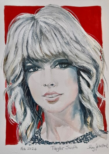 Painting titled "TAYLOR SWIFT (2)" by Ray Johnstone, Original Artwork, Watercolor