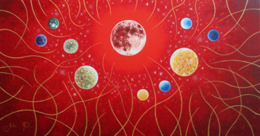 Painting titled "Red Universe" by Mikhail Rayev, Original Artwork, Oil