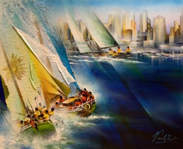 Pintura intitulada "San Diego Bay" por Raymond Poulet, Obras de arte originais, Óleo