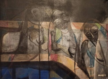 Pittura intitolato "Tres amigas" da Rigoberto Reyes, Opera d'arte originale, Inchiostro Montato su Telaio per barella in leg…