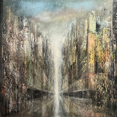 Painting titled "CHIMERICAL CITY" by Richard Dubure, Original Artwork, Oil Mounted on Wood Stretcher frame