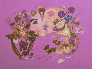 Schilderij getiteld "Between Us, Around…" door Rebecca Allan (R.A.Holland Art), Origineel Kunstwerk, Olie Gemonteerd op Fram…