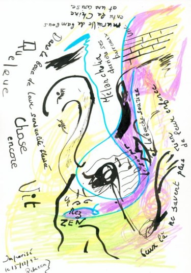 Рисунок под названием "Calligramme" - Rebecca Behar, Подлинное произведение искусства